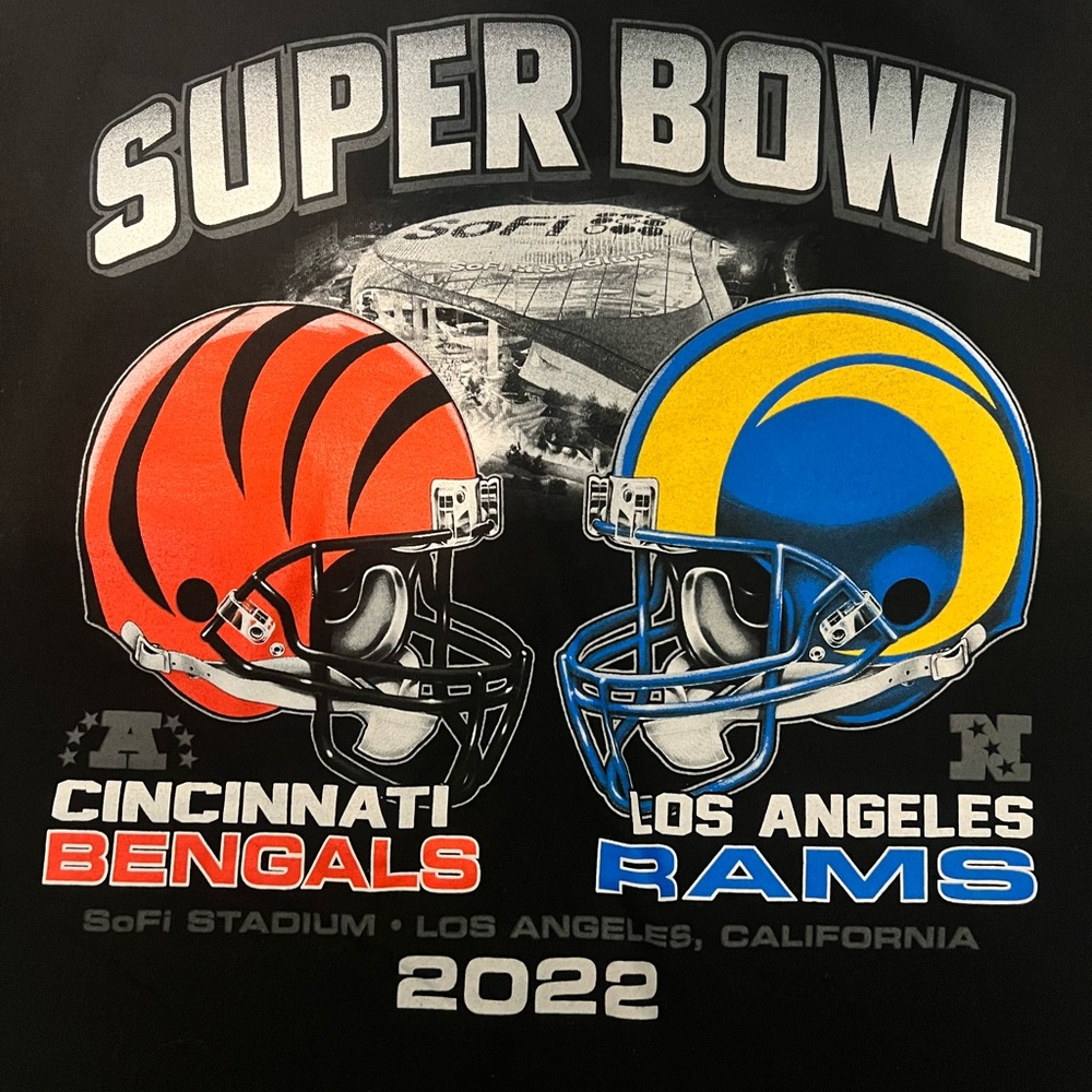 Super Bowl 2022 L.A RAMS vs CINCINNATI BENGALS GRAPHIC T SHIRT SIZE Xl